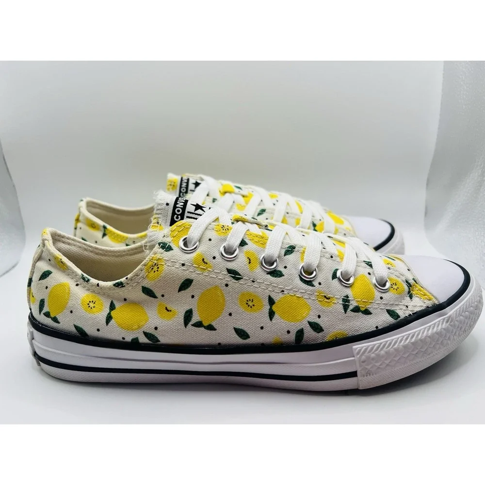 Converse All Star Low Top Lemon Print Canvas Sneakers Youth Shoes US 5 Women 6.5 - Picture 3 of 9